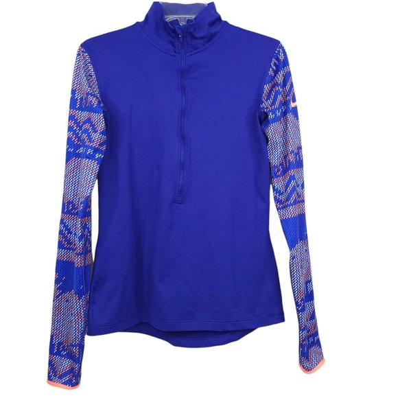Nike Tops - Nike Pro Dri Fit Athletic Pullover Top Half Zip Mock Neck Size M Blue Runner